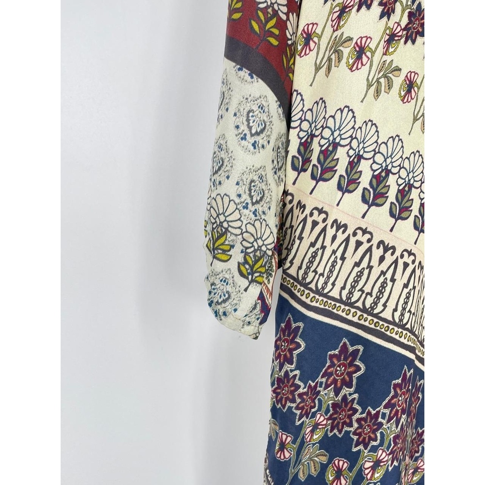 Johnny Was Women's Multi Bohemian Floral Patchwork V-Neck Silk Tunic Top Size L - Picture 5 of 7